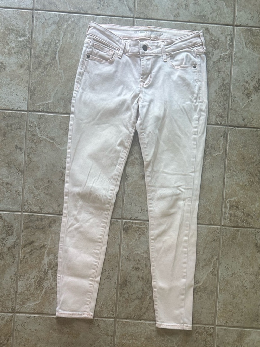 Old Navy Women's Pale Pink Skinny Jeans Stretch Denim 5-Pocket Button Zip Petite